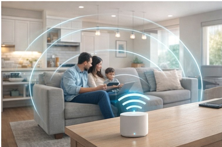 A home living space with a Wi‑Fi system